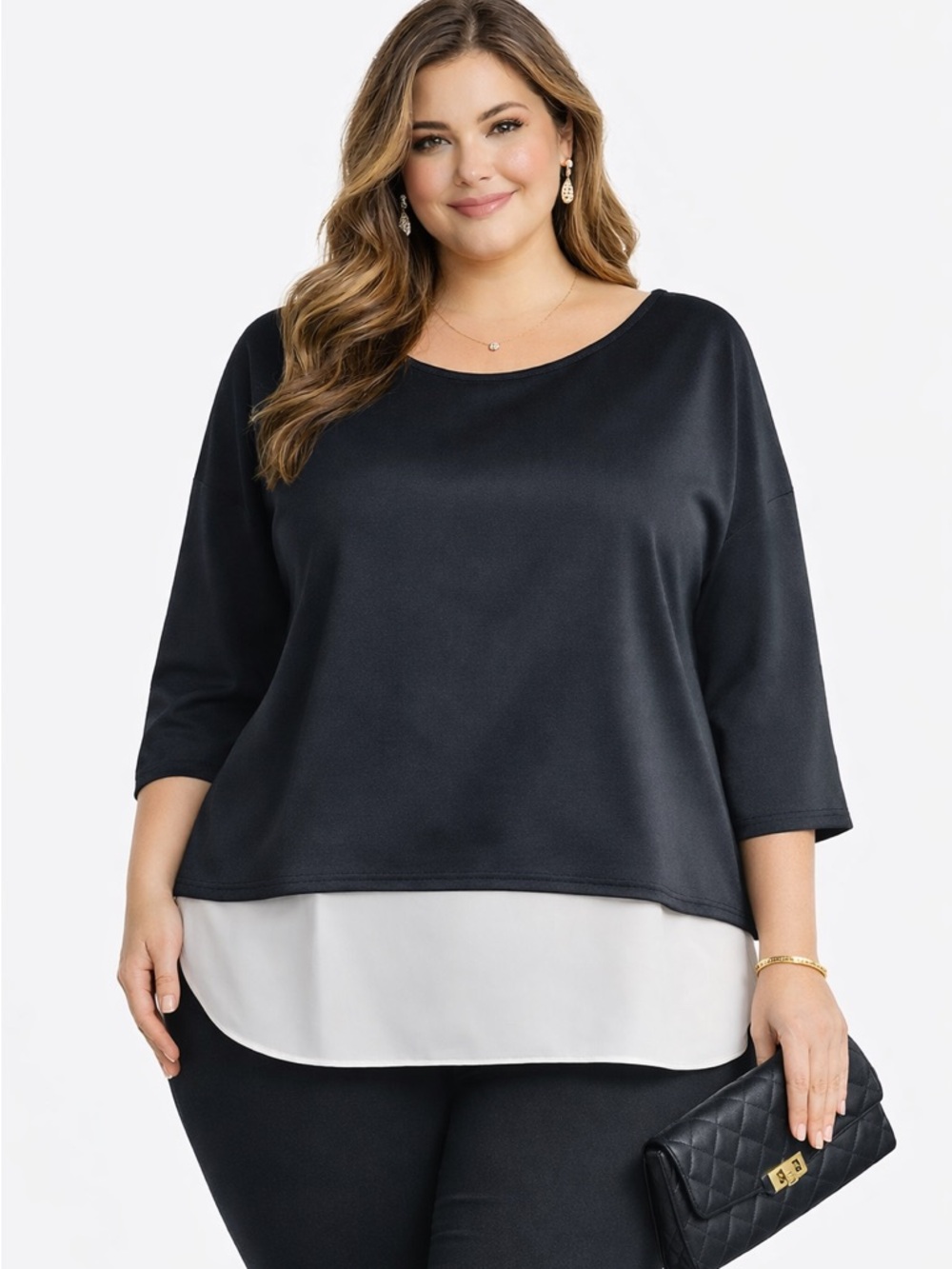 Lane Bryant Layered Black White Tunic Top Size 26/28